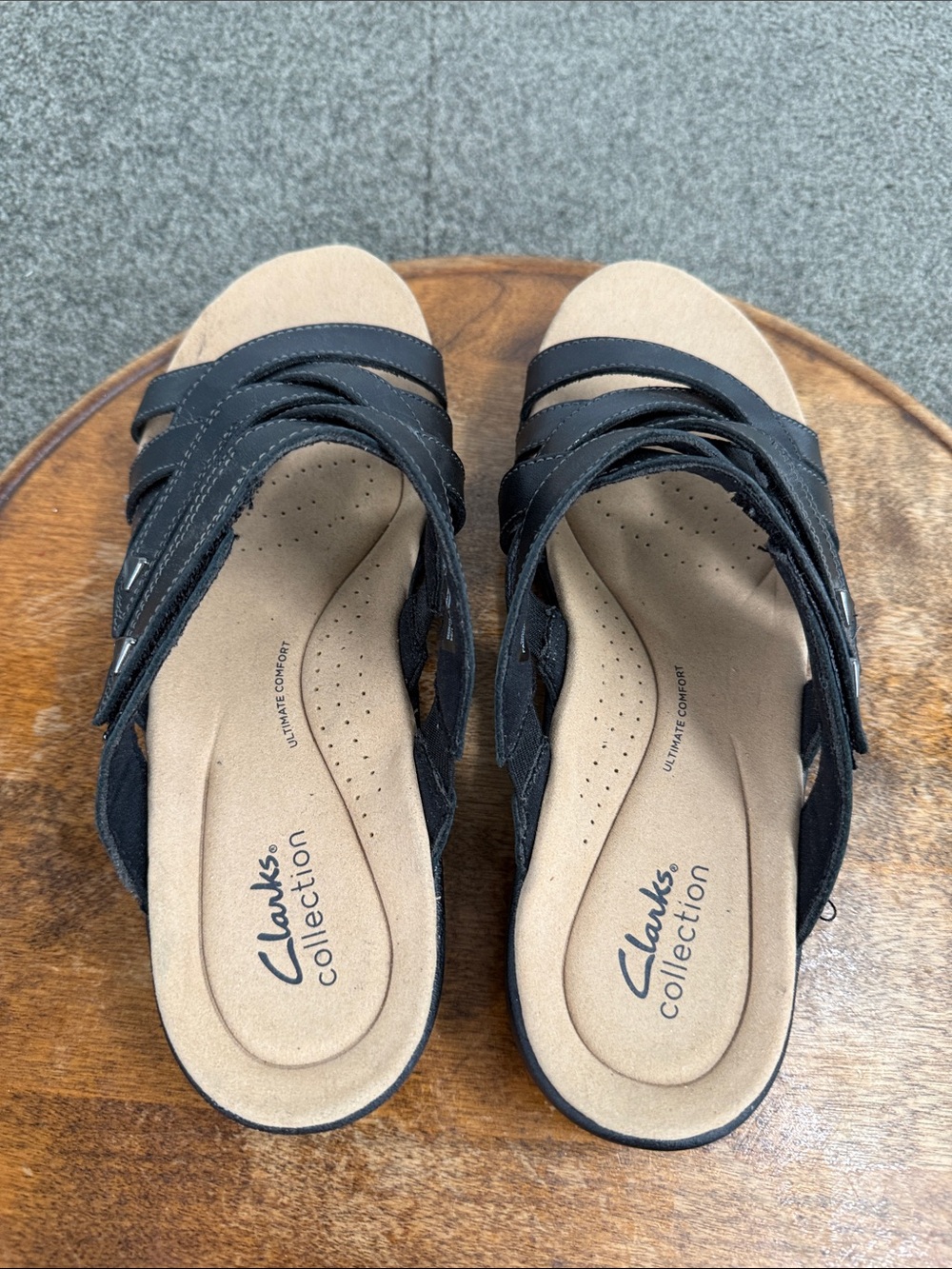 Clarks Collection Sandals Wm 9 Wide Laurieann Bali Slide Black Leather Comfort - Picture 7 of 14